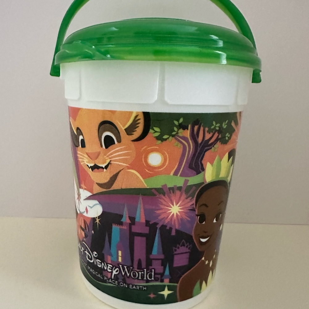 Disney World bucket with Green Lid and Colorful Characters NWOT